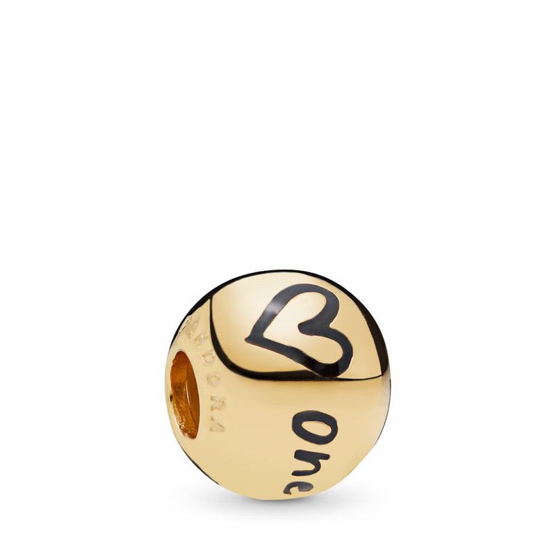 Pandora True Uniqueness Charm Ireland - 18ct Gold Plated/Enamel/Black - 518964RDQ